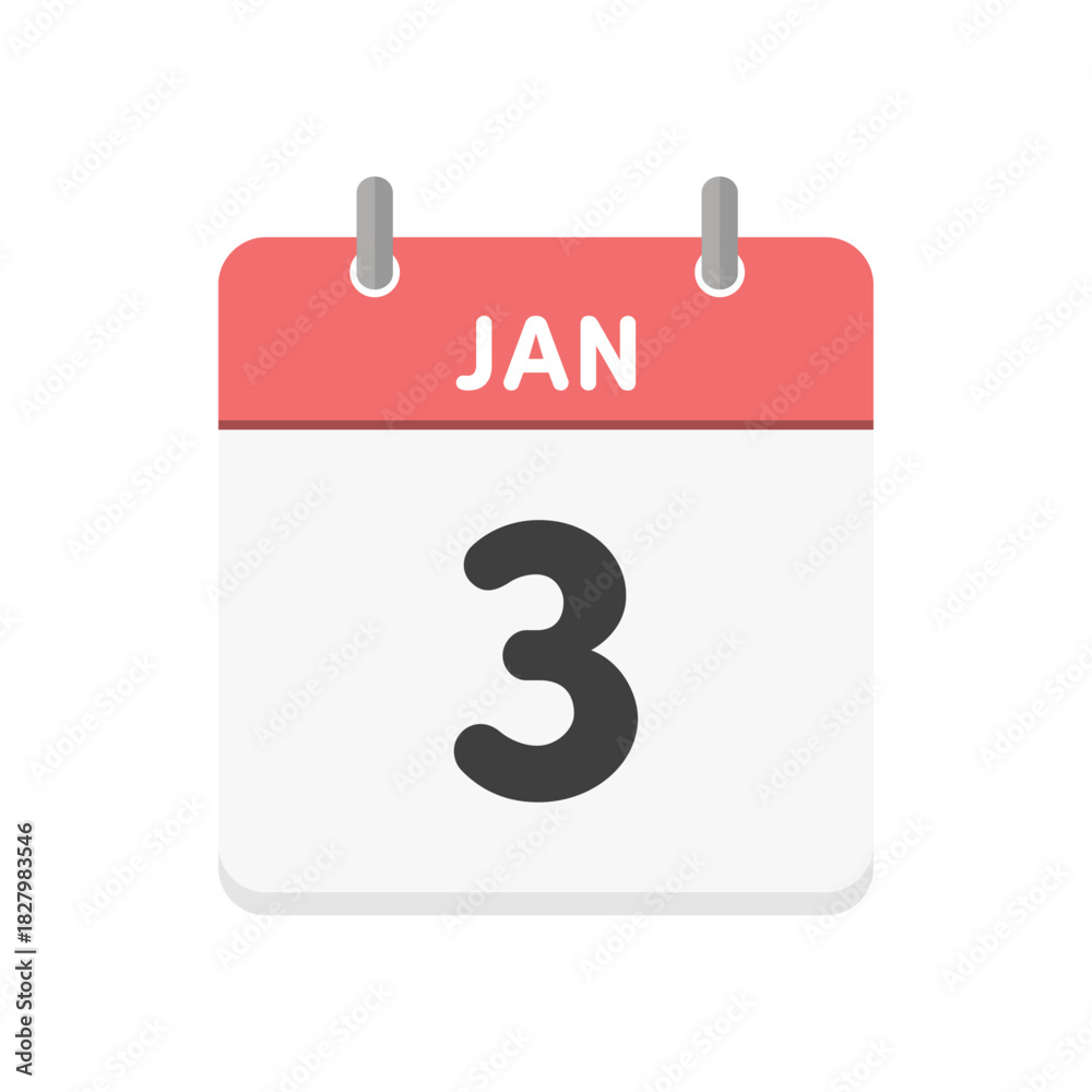 Fototapeta premium 1月3日･JAN 3の日めくりカレンダーのアイコン - 1/3の日付入りの赤い色の英語の暦
