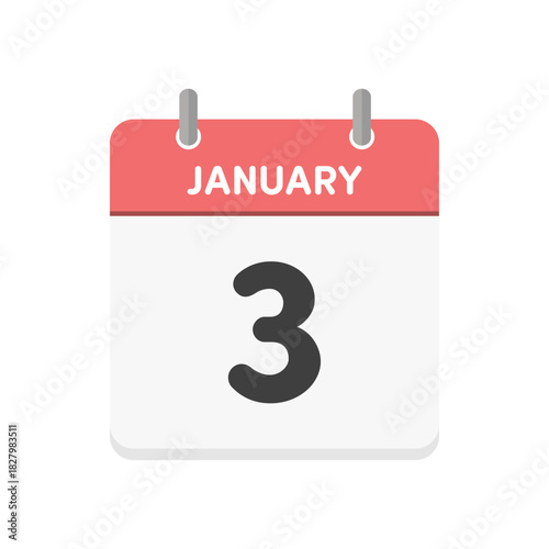 1月3日･JANUARY 3の日めくりカレンダーのアイコン - 1/3の日付入りシンプルな英語の暦