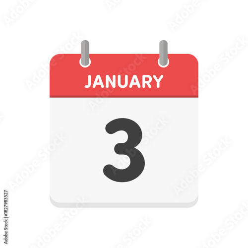 1月3日･JANUARY 3の日めくりカレンダーのアイコン - 1/3の日付入りシンプルな英語の暦