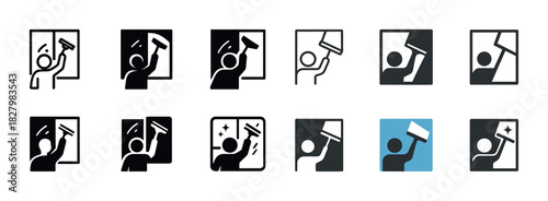 Window cleaning icon set: squeegee symbols for maintenance and hygiene