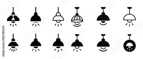 Set of simple hanging lamp silhouettes on white background