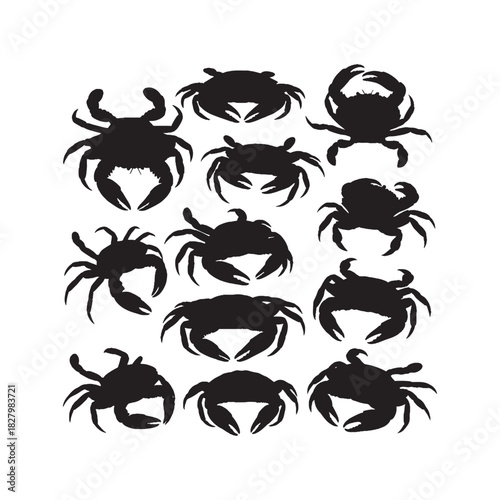 Crab Silhouette Vector Icon Set