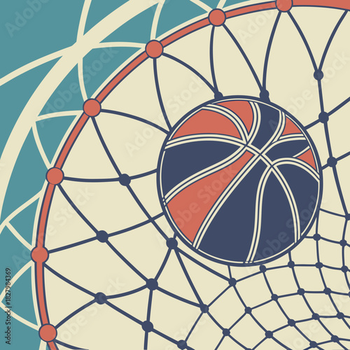 Basketball in Net A Graphic Illustration of a Successful Shot.