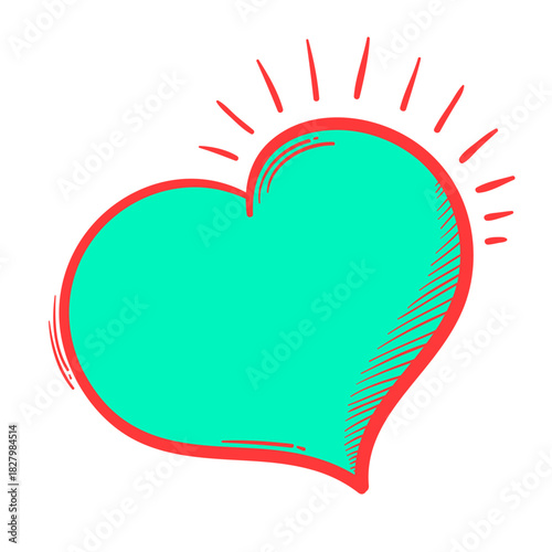 Glowing Heart Emblem: An illustration of a vibrant green heart with a red outline radiates joy. symbolizing love, happiness, and heartfelt sentiments, perfect for conveying emotions.