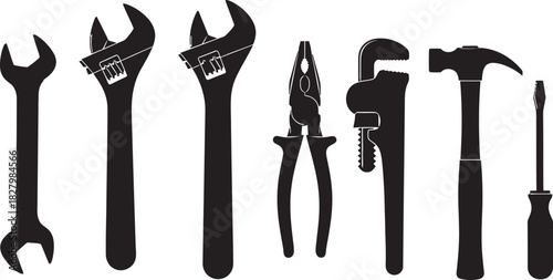 A collection of essential household and professional hand tools for various repair, construction, and diy tasks. Vector
