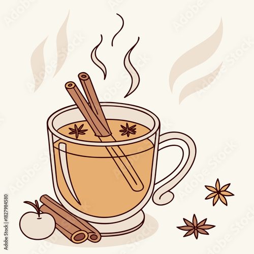 Cozy Cup of Apple Cider with Cinnamon and Star Anise.