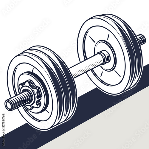 Detailed Line Art Illustration of a Classic Adjustable Dumbbell.