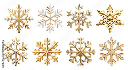 PNG Elegant golden snowflake designs, element set on transparent background