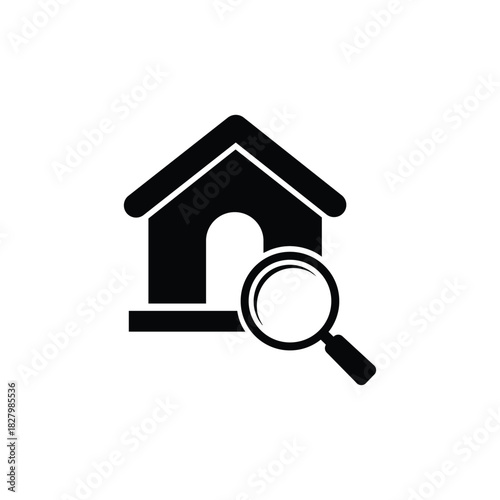 House Search Icon with Magnifying Glass on White Background
