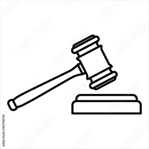 Judge's gavel and block outline icon for legal decision verdict isolated on white background, Vector