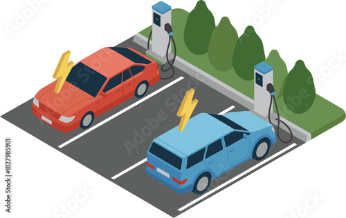 Electric Cars Charging at Outdoor Station with Trees untitled