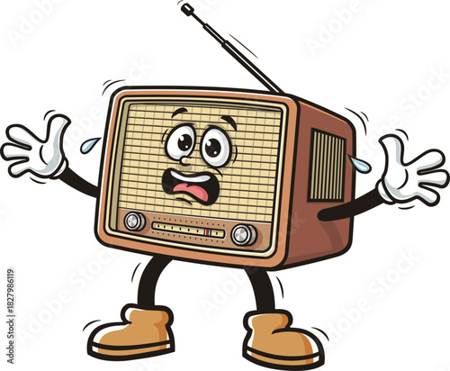 Radio mascot cartoon is panicking and scared