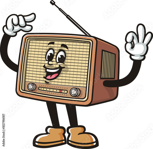 Cartoon Radio mascot showing his antenna