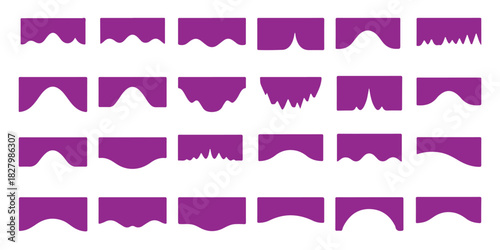 Vibrant collection of abstract purple vector shapes showcasing diverse wavy, jagged, and undulating edges, ideal for modern graphic design