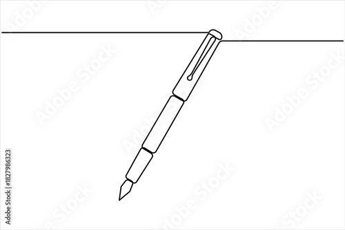 One continuous line art drawing of pen writing design. pen line art design vector illustration