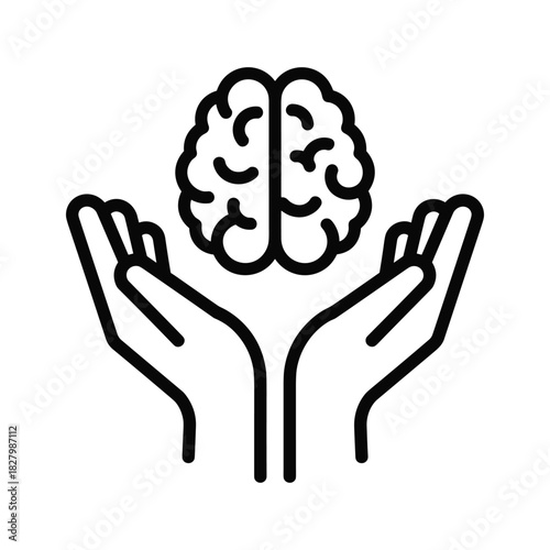 Hands holding a brain icon, isolated on