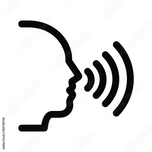 Outline of a human head profile with sound waves emanating from the mouth