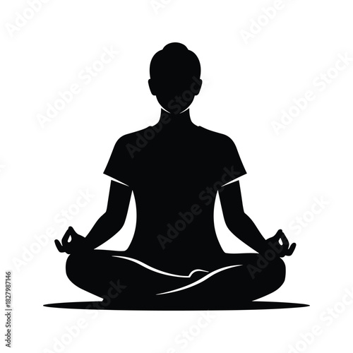 Silhouette of a person meditating in a lotus position isolated on