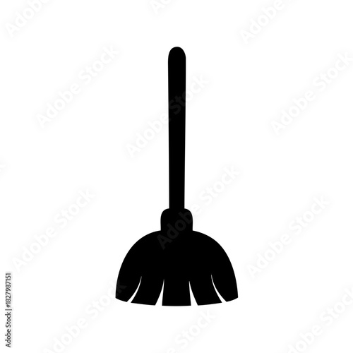 Black silhouette of a broom for sweeping floor or cleaning house