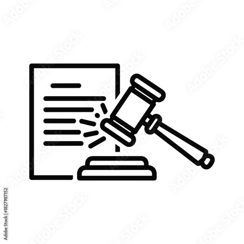 Gavel and document icon representing law and justice, isolated on