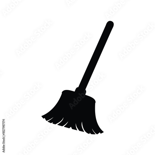 Silhouette of a broom with handle and bristles for cleaning purposes