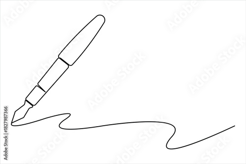 One continuous line art drawing of pen writing design. pen line art design vector illustration