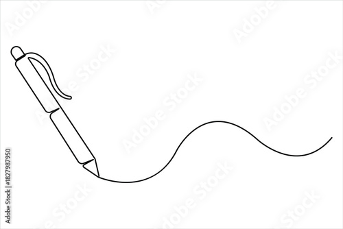 One continuous line art drawing of pen writing design. pen line art design vector illustration