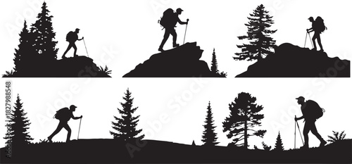 Collection of six distinct silhouette illustrations featuring diverse figures and objects