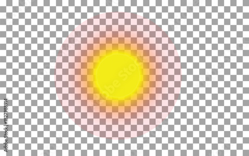 Bright yellow glowing circular sun-like shape centered on transparent background creating warm radiant soft illumination with gentle blurred edges