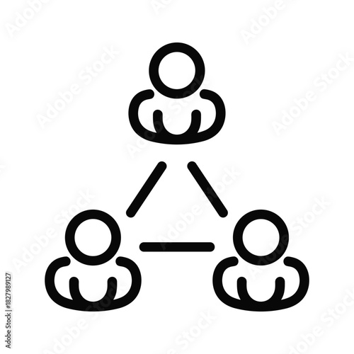 Three connected people icon symbolizing teamwork, networking, and social structure
