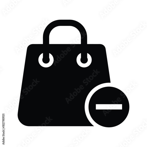 Shopping bag icon with minus sign, symbolizing removal from cart or decrease in quantity, isolated on