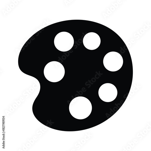 Black silhouette icon of an artists paint palette with paint spots, isolated on