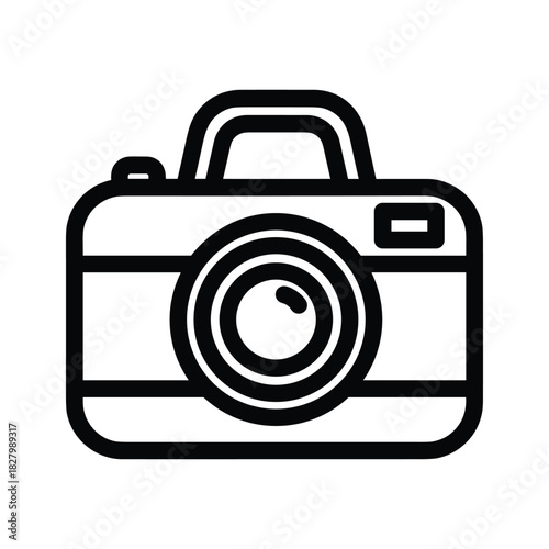 Simple line art icon of a vintage camera, isolated on