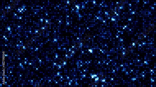 Animated background of blue squares and glowing dots creating a digital matrix effect look