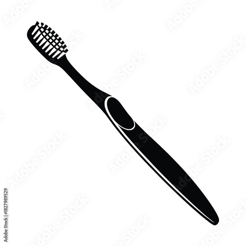 A simple black silhouette of a modern toothbrush isolated on white