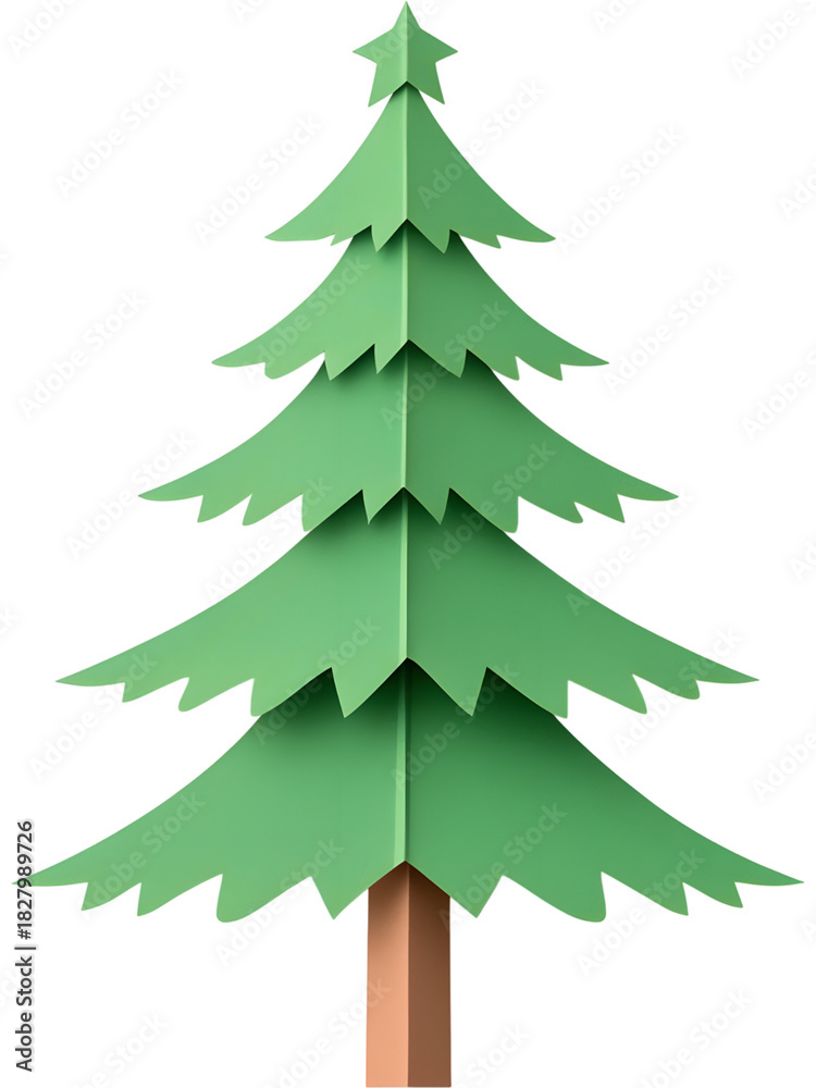 Obraz premium Classic green paper Christmas tree with a small star topper, ideal for holiday invitations, children’s crafts, festive branding, and cheerful seasonal graphics.