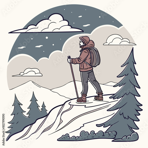 Winter Hiking Adventure A Lone Hiker in a Snowy Landscape.