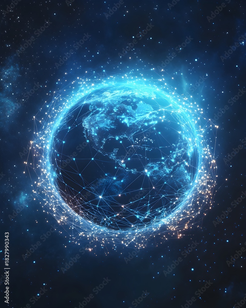Obraz premium Earth with glowing network of lights in starry space