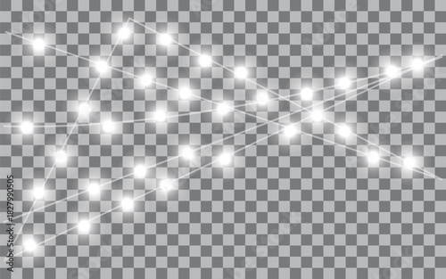 Soft abstract white glowing particles forming scattered flowing wave-like pattern on transparent background with gentle dreamy illumination