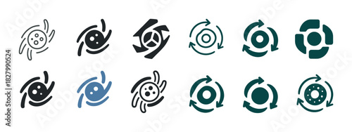 Set of circular recycling and renewable energy icons