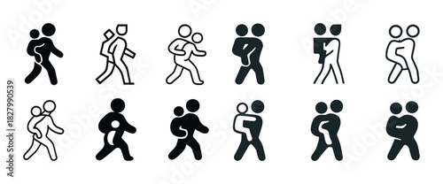 Various walking human stick figures silhouette set