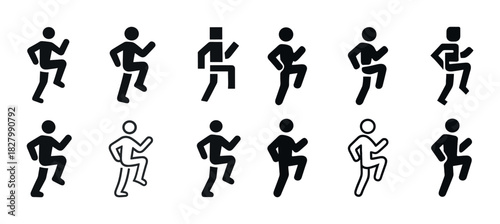 Set of stick figure icons showing different running poses