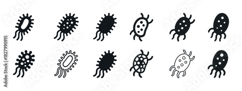 Illustration of diverse bacteria icon set