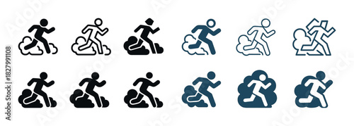 Running motion icons set: different designs and styles