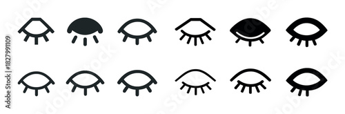 Set of minimalist eye icons in various styles and shapes