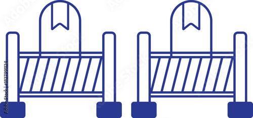 vector Road barrier icon  set, Stop traffic road style collection, construction site safety icons blue colors black and on white background
