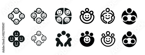 Collection of smiley face icon designs in various styles and arrangements