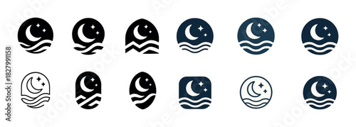Set of moon and stars icon designs in various styles
