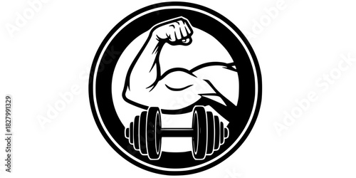 Dumbbell Arm Workout Circle Badge Vector