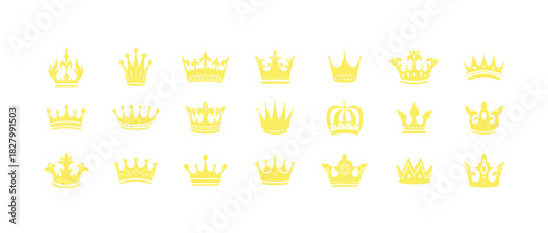 Crown set icons, collection different crown sign, silhouette crown symbolGolden crowns for royalty and decoration design, Elegant gold crown illustrations for luxury themes.  Vector illustration.